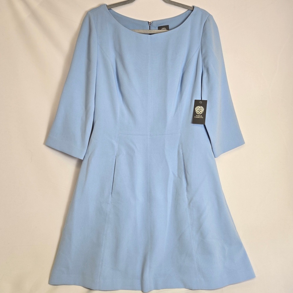 Vince Camuto A-Line Dress 3/4 Sleeve Pockets Blue 14 VC5M9159 New $148 MSRP